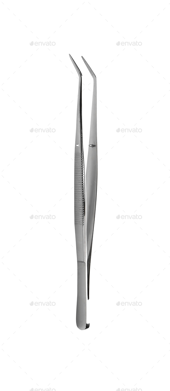 Medical forceps with curved ends on an isolated white background Stock Photo by photobalance